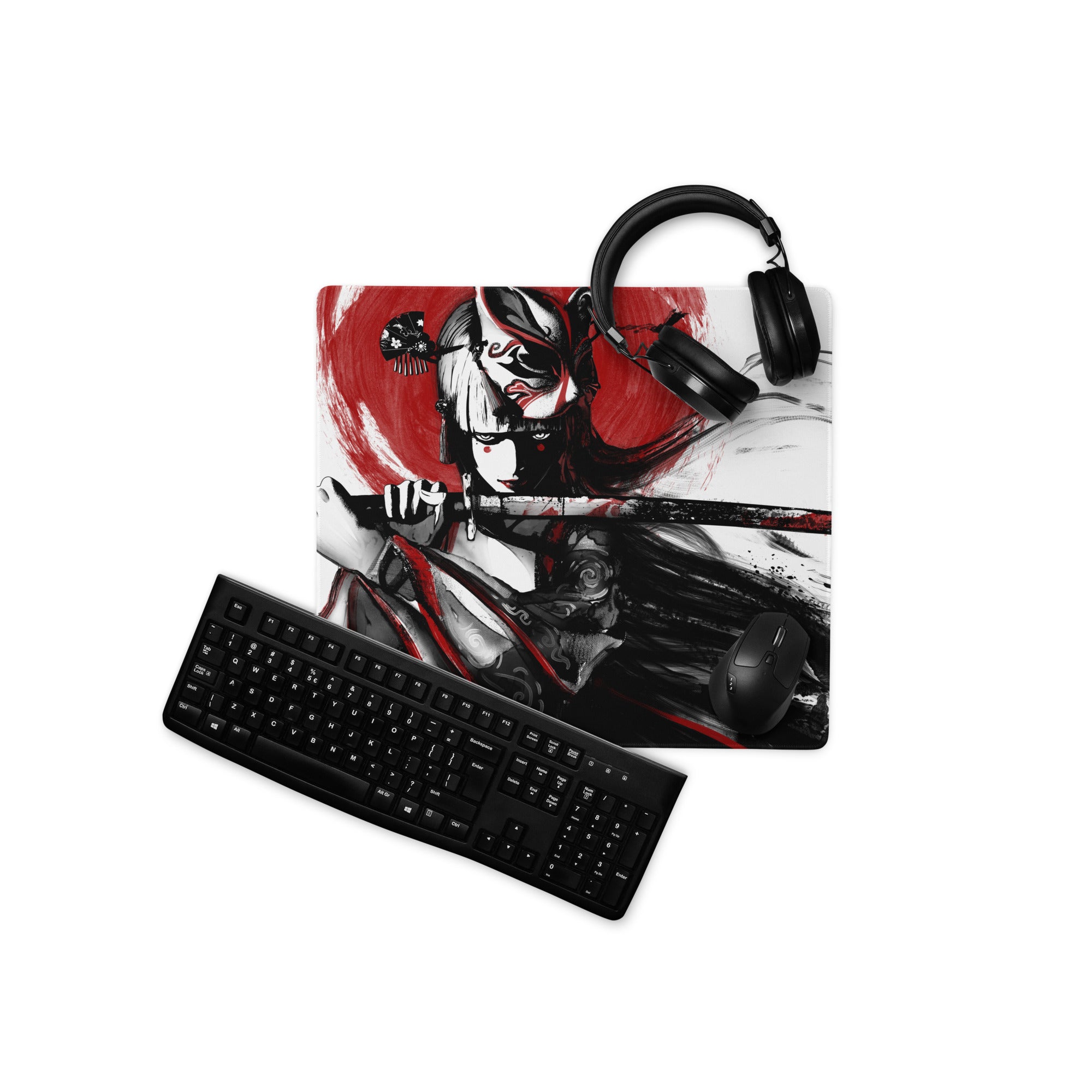Gaming Mouse Pad Red Black For Gaming Desk Bold Sumi E Brush Stroke Print Esports Gear Anime Inspired