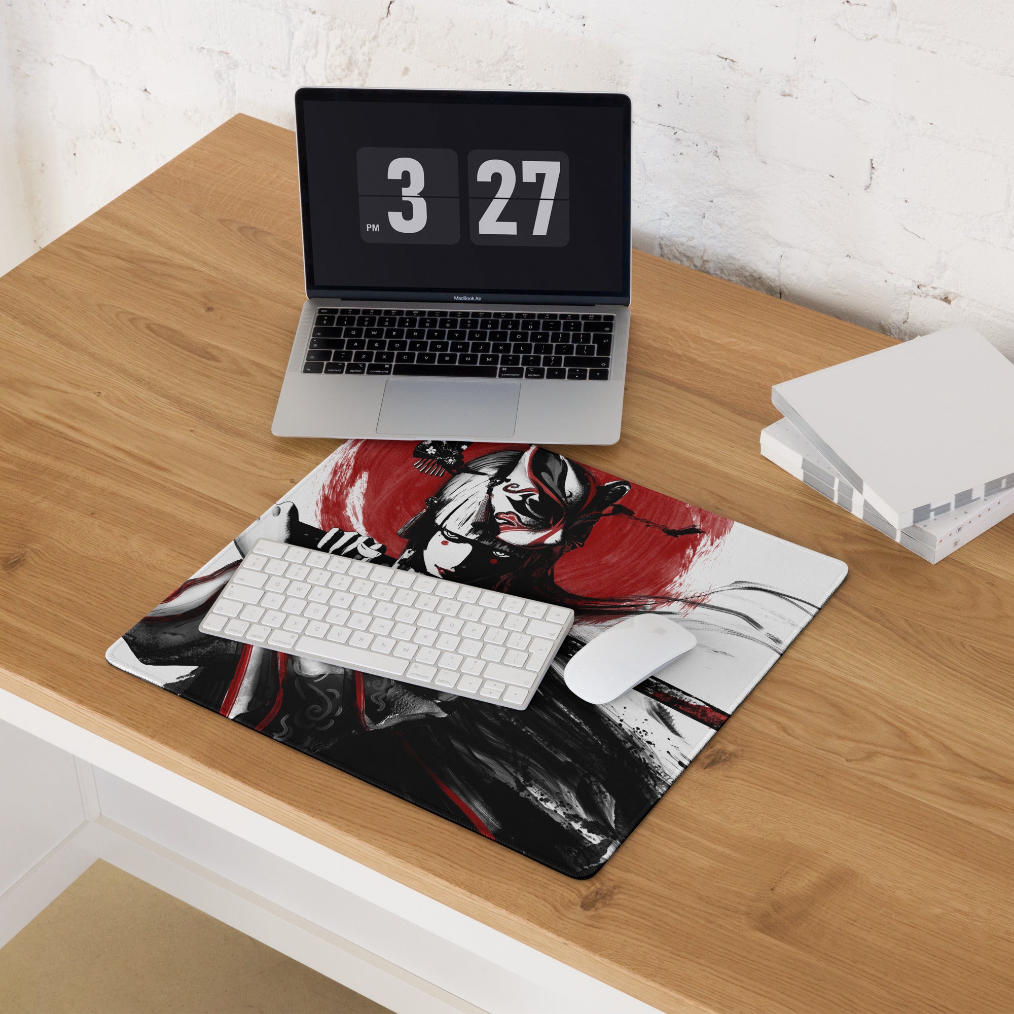 Gaming Mouse Pad Red Black For Gaming Desk Bold Sumi E Brush Stroke Print Esports Gear Anime Inspired