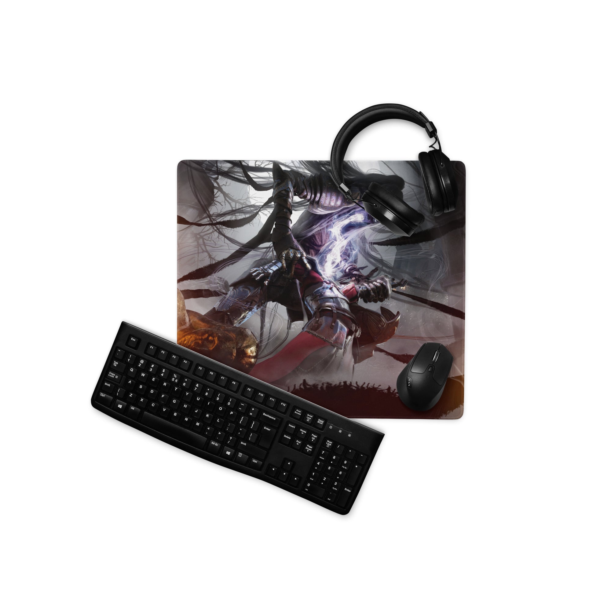 Gaming Mouse Pad Large Desk Mat For Gaming Setup Dark Fiery Fantasy Warrior Artwork Non Slip Surface Edge Stitching