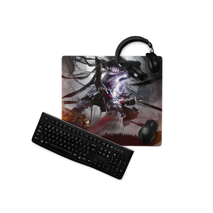 Gaming Mouse Pad Large Desk Mat For Gaming Setup Dark Fiery Fantasy Warrior Artwork Non Slip Surface Edge Stitching