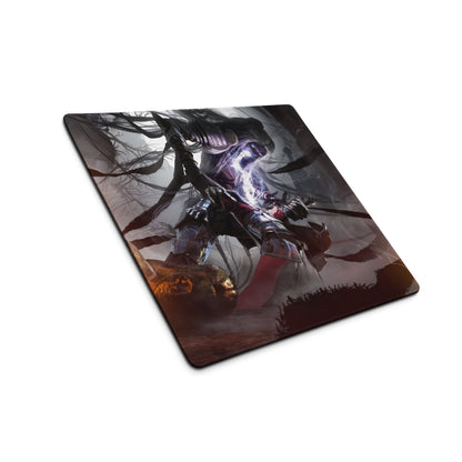 Gaming Mouse Pad Large Desk Mat For Gaming Setup Dark Fiery Fantasy Warrior Artwork Non Slip Surface Edge Stitching