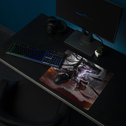 Gaming Mouse Pad Large Desk Mat For Gaming Setup Dark Fiery Fantasy Warrior Artwork Non Slip Surface Edge Stitching