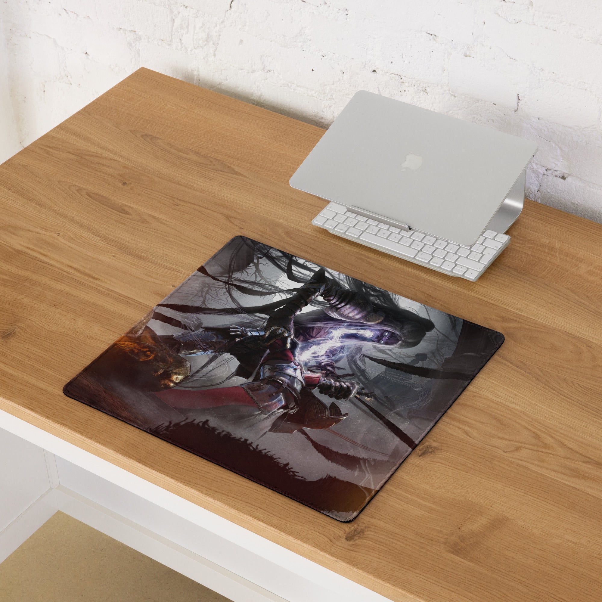 Gaming Mouse Pad Large Desk Mat For Gaming Setup Dark Fiery Fantasy Warrior Artwork Non Slip Surface Edge Stitching
