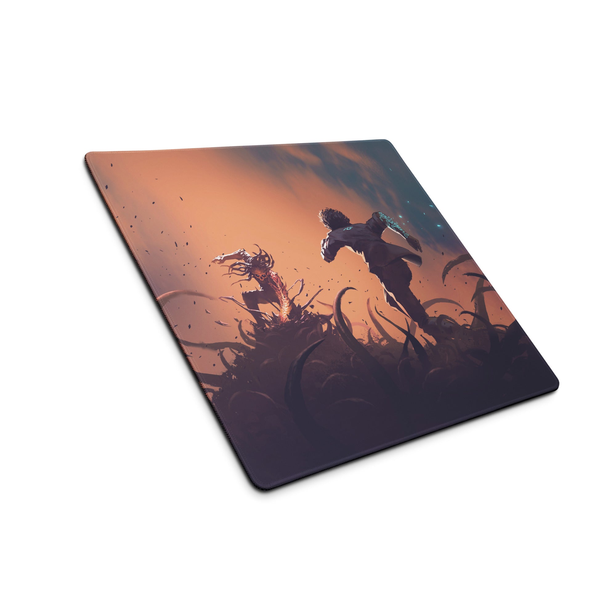 Gamer Mouse Pad Orange Blue Gradient for Gaming Desk Aesthetic Battle Illustration Epic Action Mood Artwork Print