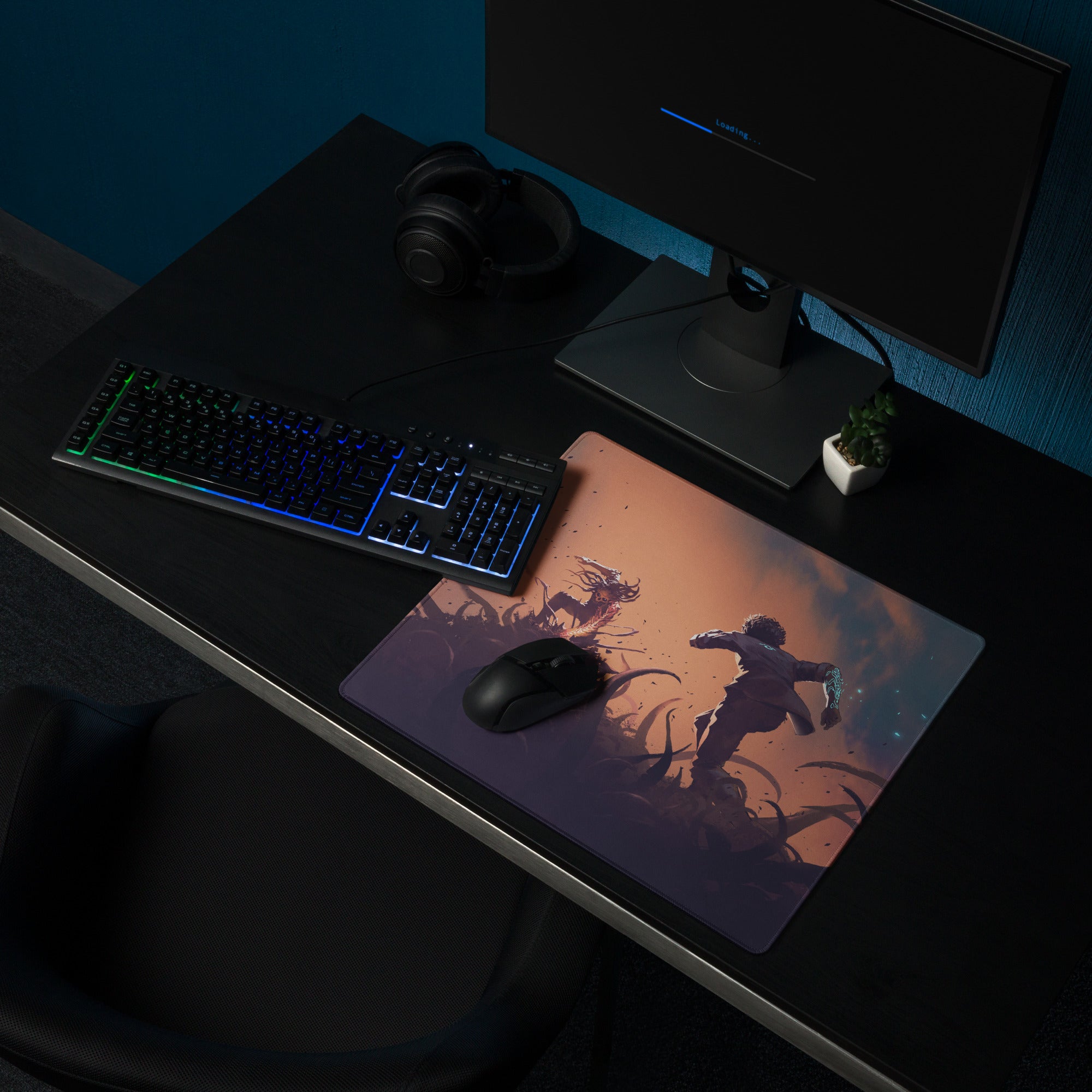 Gamer Mouse Pad Orange Blue Gradient for Gaming Desk Aesthetic Battle Illustration Epic Action Mood Artwork Print