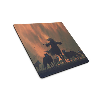 Gaming Mouse Pad Orange Sunset With Howling Wolves Silhouettes For Gaming Desk In Dramatic Fantasy Style