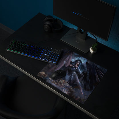 Dark Fantasy Gothic Vampire Girl Mouse Pad Blue Black Red Eyes Large Gaming Desk Mat Digital Art