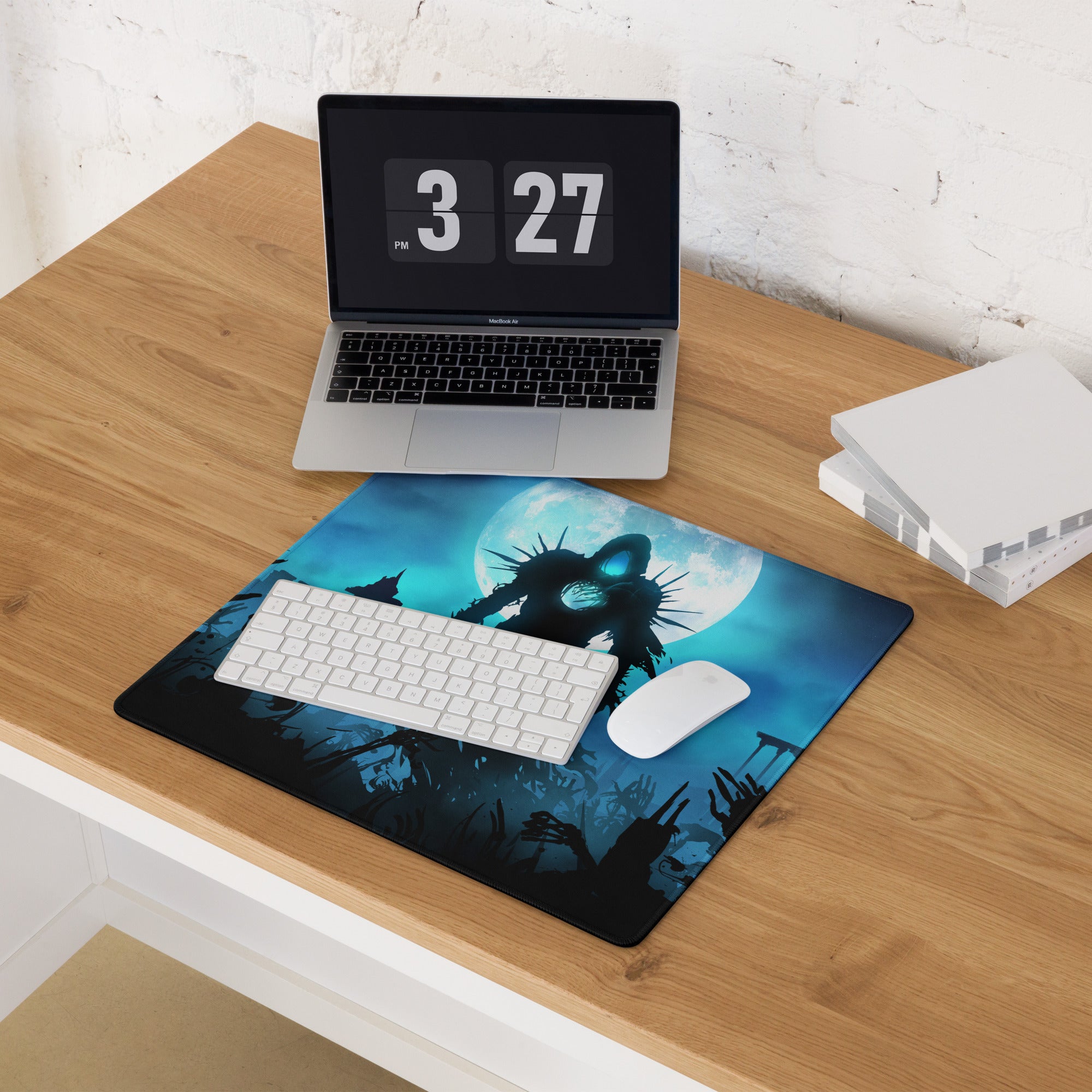 Gaming Mouse Pad Blue And Black For Gaming Desk Dark Fantasy Art Style Silhouette Artwork For Gaming Setup