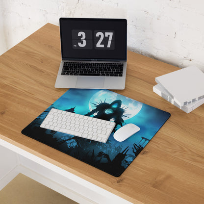 Gaming Mouse Pad Blue And Black For Gaming Desk Dark Fantasy Art Style Silhouette Artwork For Gaming Setup