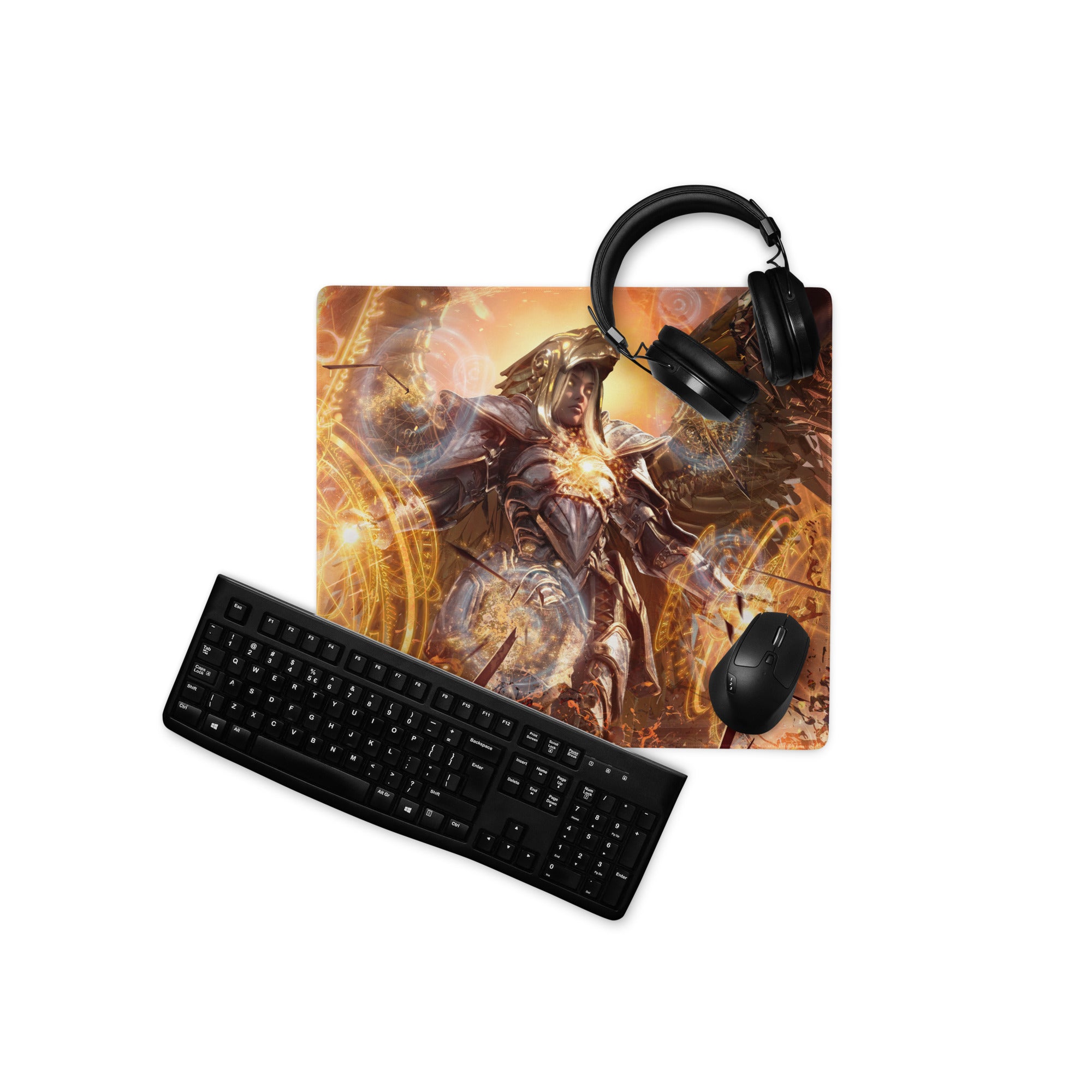 Gaming Mouse Pad Orange Gold Fire Art For Gaming Desk Futuristic Fantasy Style Digital Artwork