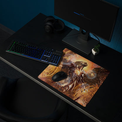 Gaming Mouse Pad Orange Gold Fire Art For Gaming Desk Futuristic Fantasy Style Digital Artwork
