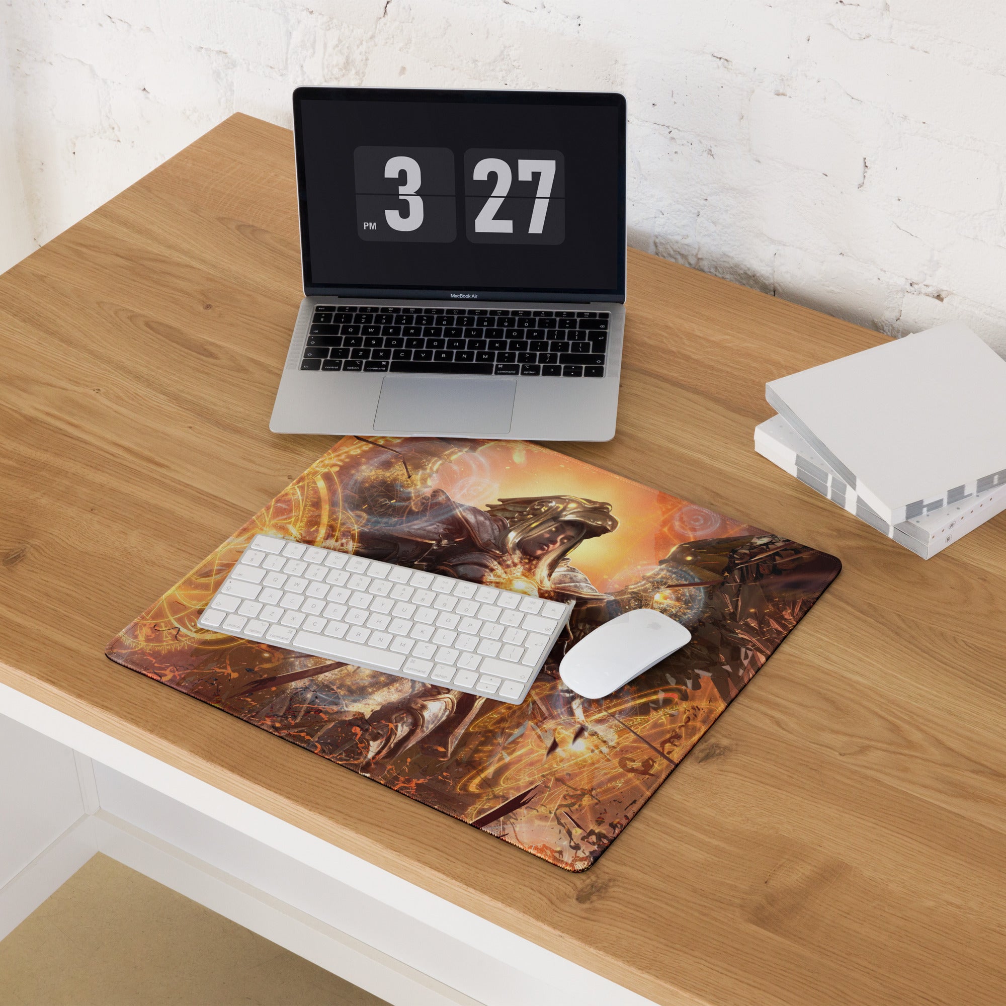 Gaming Mouse Pad Orange Gold Fire Art For Gaming Desk Futuristic Fantasy Style Digital Artwork