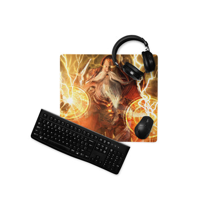 Epic Wizard Fantasy Gaming Mouse Pad Orange Gold Lightning For Gaming Desk Digital Art