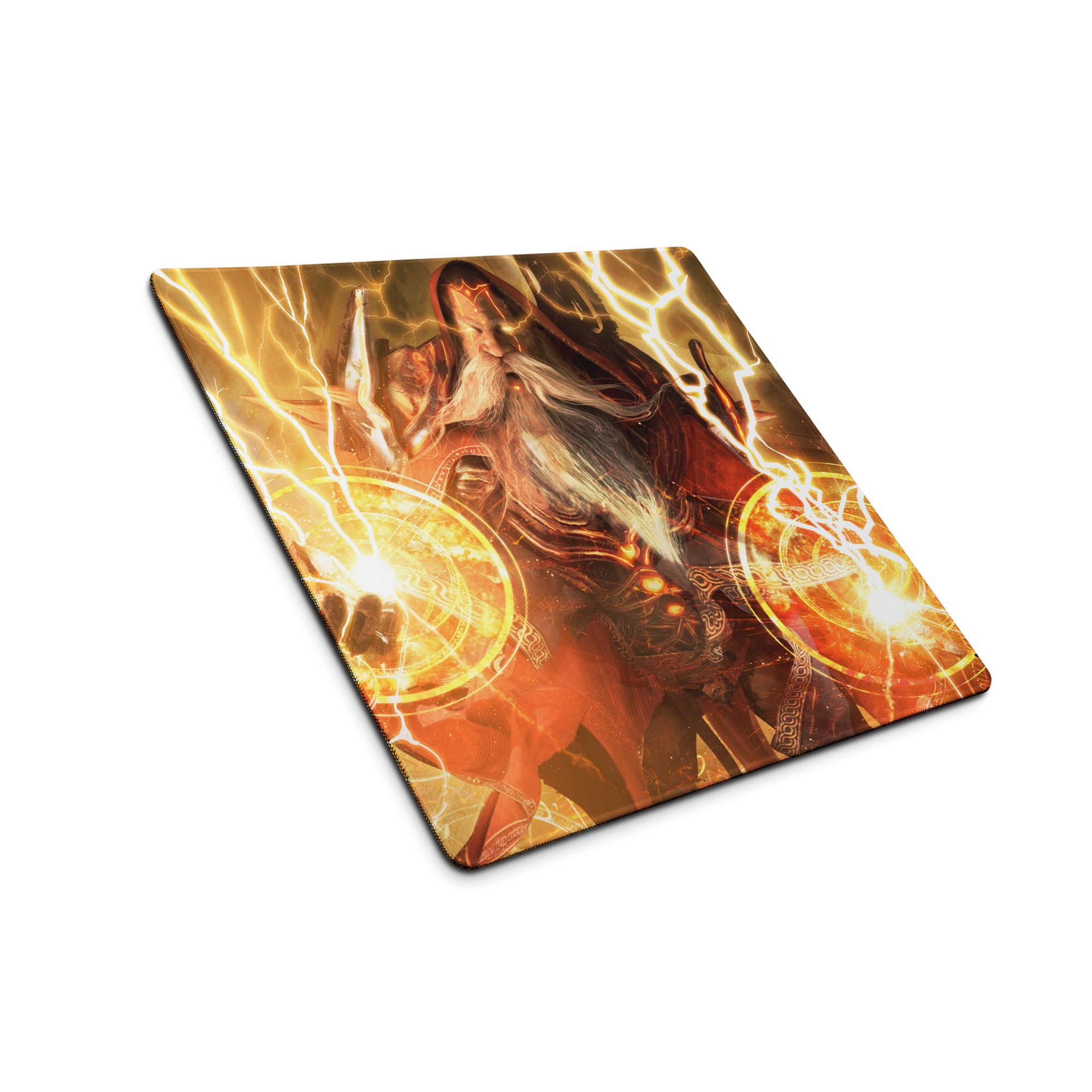 Epic Wizard Fantasy Gaming Mouse Pad Orange Gold Lightning For Gaming Desk Digital Art
