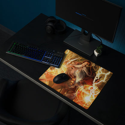 Epic Wizard Fantasy Gaming Mouse Pad Orange Gold Lightning For Gaming Desk Digital Art
