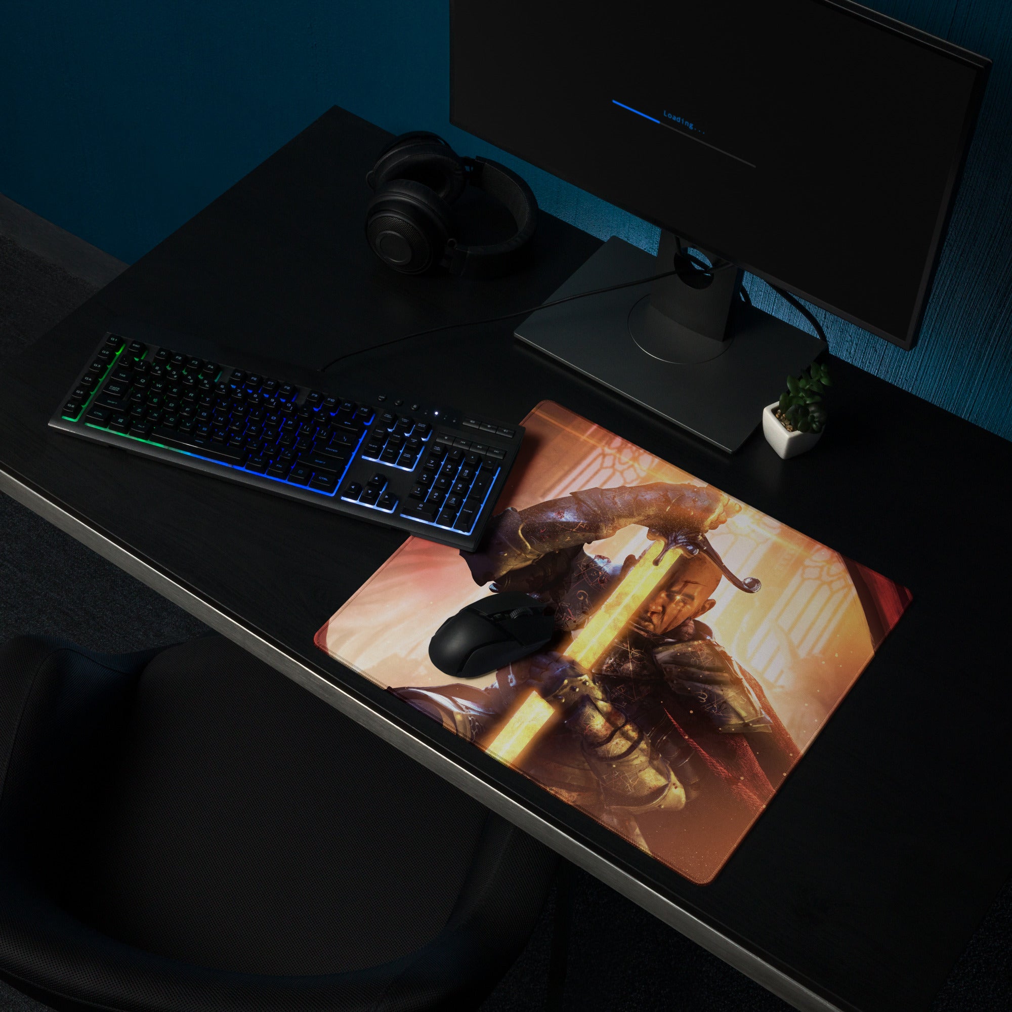 Gaming Mouse Pad Orange Red For Gaming Desk Cinematic Fantasy Warrior Artwork Dynamic Mood Non Slip Mat
