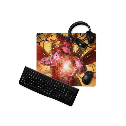 Gaming Mouse Pad Red Orange Black Desk Setup Fantasy Digital Art Epic Mood Neon Gamer Decor