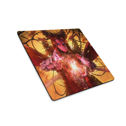 Gaming Mouse Pad Red Orange Black Desk Setup Fantasy Digital Art Epic Mood Neon Gamer Decor