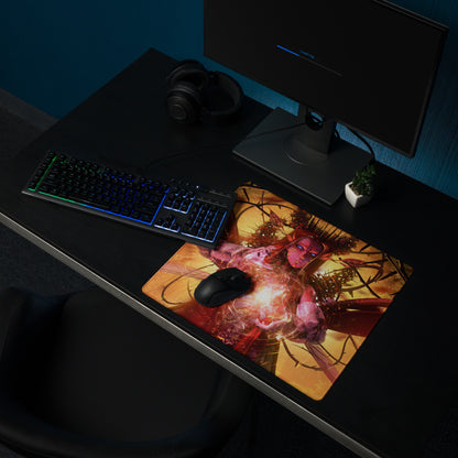 Gaming Mouse Pad Red Orange Black Desk Setup Fantasy Digital Art Epic Mood Neon Gamer Decor