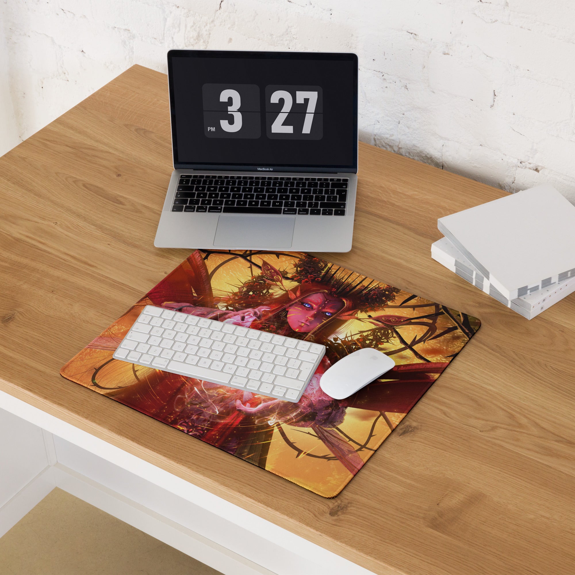 Gaming Mouse Pad Red Orange Black Desk Setup Fantasy Digital Art Epic Mood Neon Gamer Decor