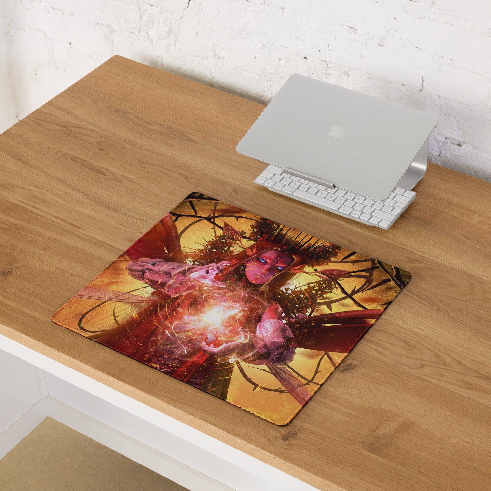 Gaming Mouse Pad Red Orange Black Desk Setup Fantasy Digital Art Epic Mood Neon Gamer Decor