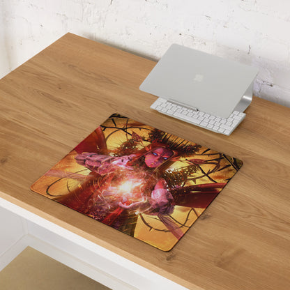 Gaming Mouse Pad Red Orange Black Desk Setup Fantasy Digital Art Epic Mood Neon Gamer Decor