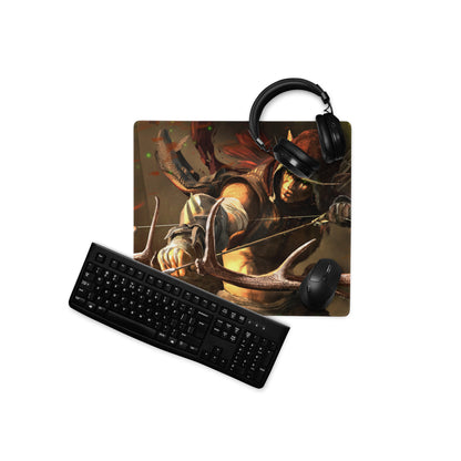 Gaming Mouse Pad For Desk Setup Dark Forest Green And Burnt Orange Epic Fantasy Warrior Digital Art