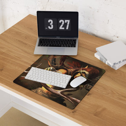 Gaming Mouse Pad For Desk Setup Dark Forest Green And Burnt Orange Epic Fantasy Warrior Digital Art