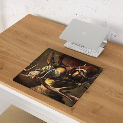 Gaming Mouse Pad For Desk Setup Dark Forest Green And Burnt Orange Epic Fantasy Warrior Digital Art