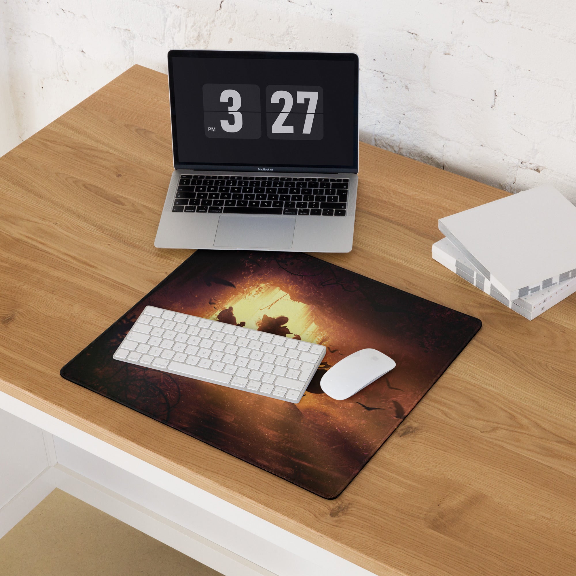 Gaming Mouse Pad Black Orange Battle Scene Large Desk Mat For Gaming Setup Anti Slip Edge Stitch