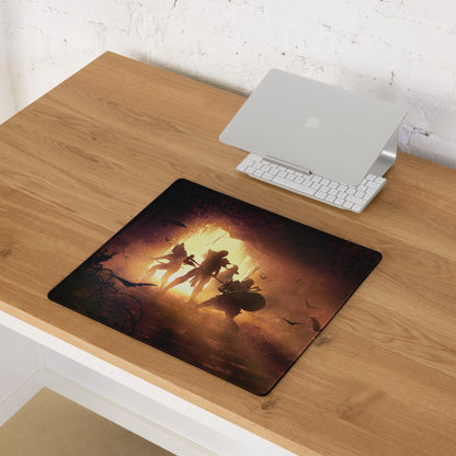 Gaming Mouse Pad Black Orange Battle Scene Large Desk Mat For Gaming Setup Anti Slip Edge Stitch