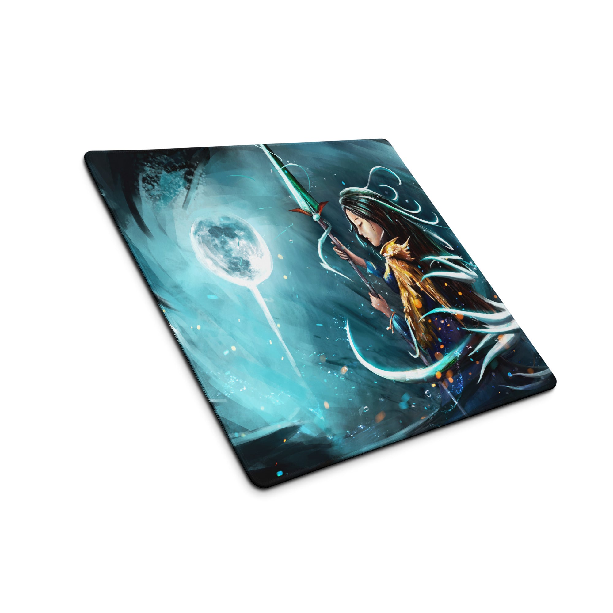 Moonlit Fantasy Gaming Mouse Pad Blue Teal Desk Mat For Gaming Setup Digital Art Style