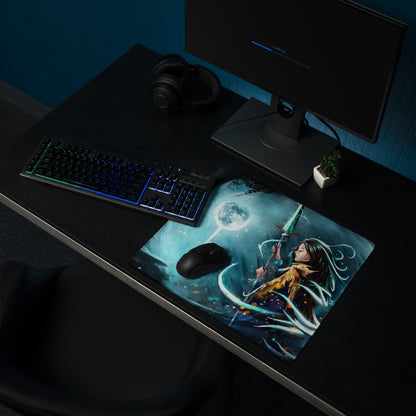 Moonlit Fantasy Gaming Mouse Pad Blue Teal Desk Mat For Gaming Setup Digital Art Style