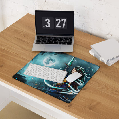 Moonlit Fantasy Gaming Mouse Pad Blue Teal Desk Mat For Gaming Setup Digital Art Style