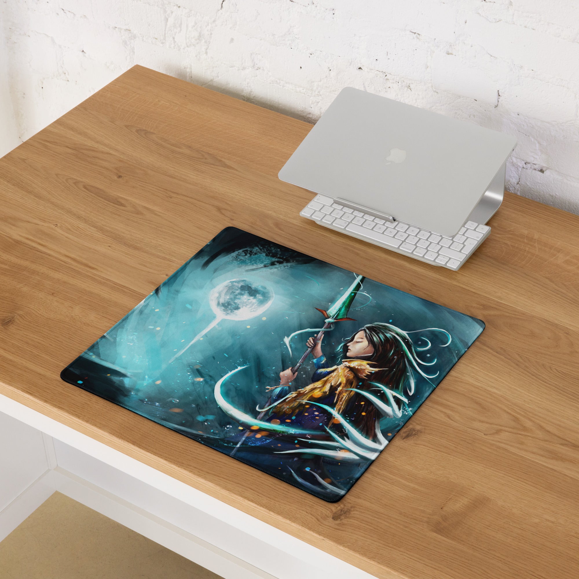 Moonlit Fantasy Gaming Mouse Pad Blue Teal Desk Mat For Gaming Setup Digital Art Style