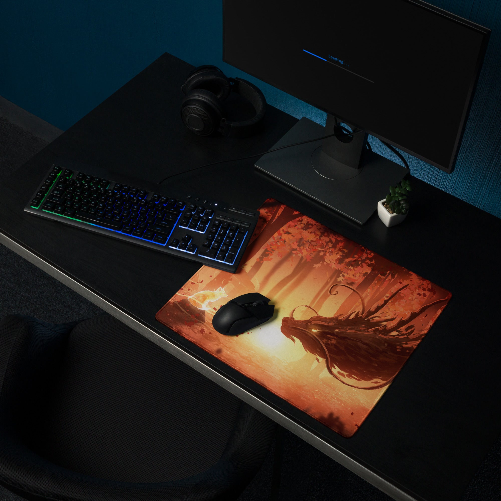 Forest Sunset Gaming Mouse Pad Orange Glow Desk Mat For PC Setup Illustration Fantasy Mood