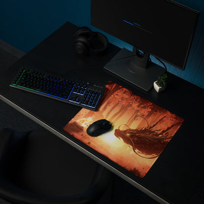 Forest Sunset Gaming Mouse Pad Orange Glow Desk Mat For PC Setup Illustration Fantasy Mood
