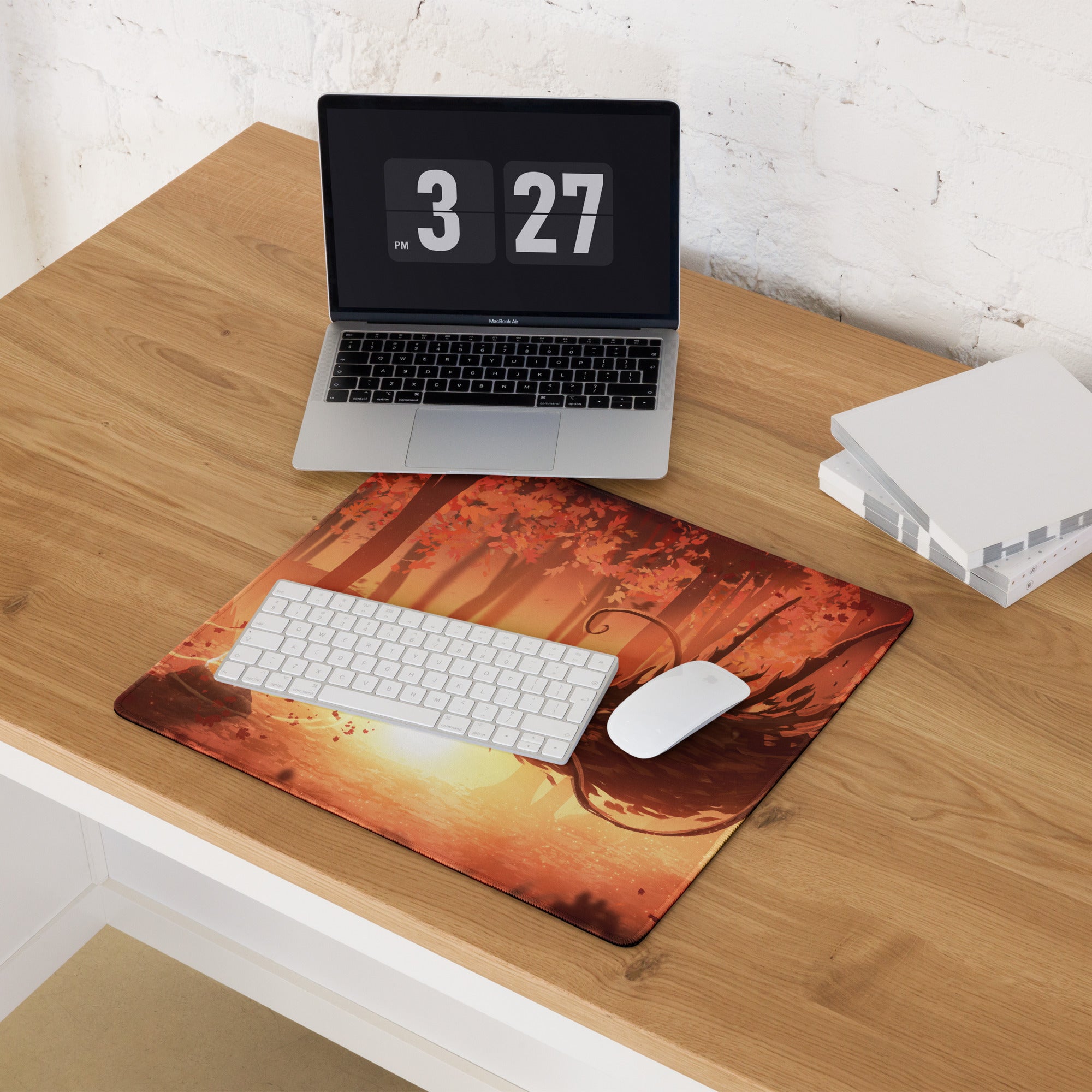Forest Sunset Gaming Mouse Pad Orange Glow Desk Mat For PC Setup Illustration Fantasy Mood