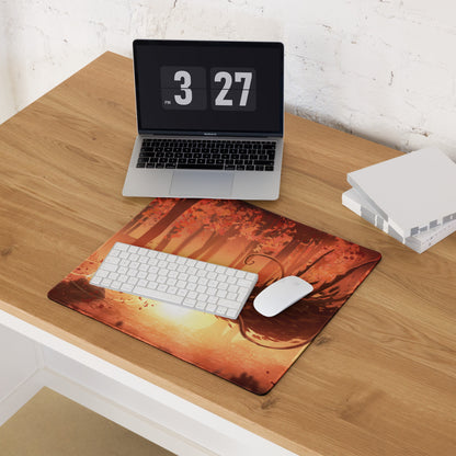 Forest Sunset Gaming Mouse Pad Orange Glow Desk Mat For PC Setup Illustration Fantasy Mood