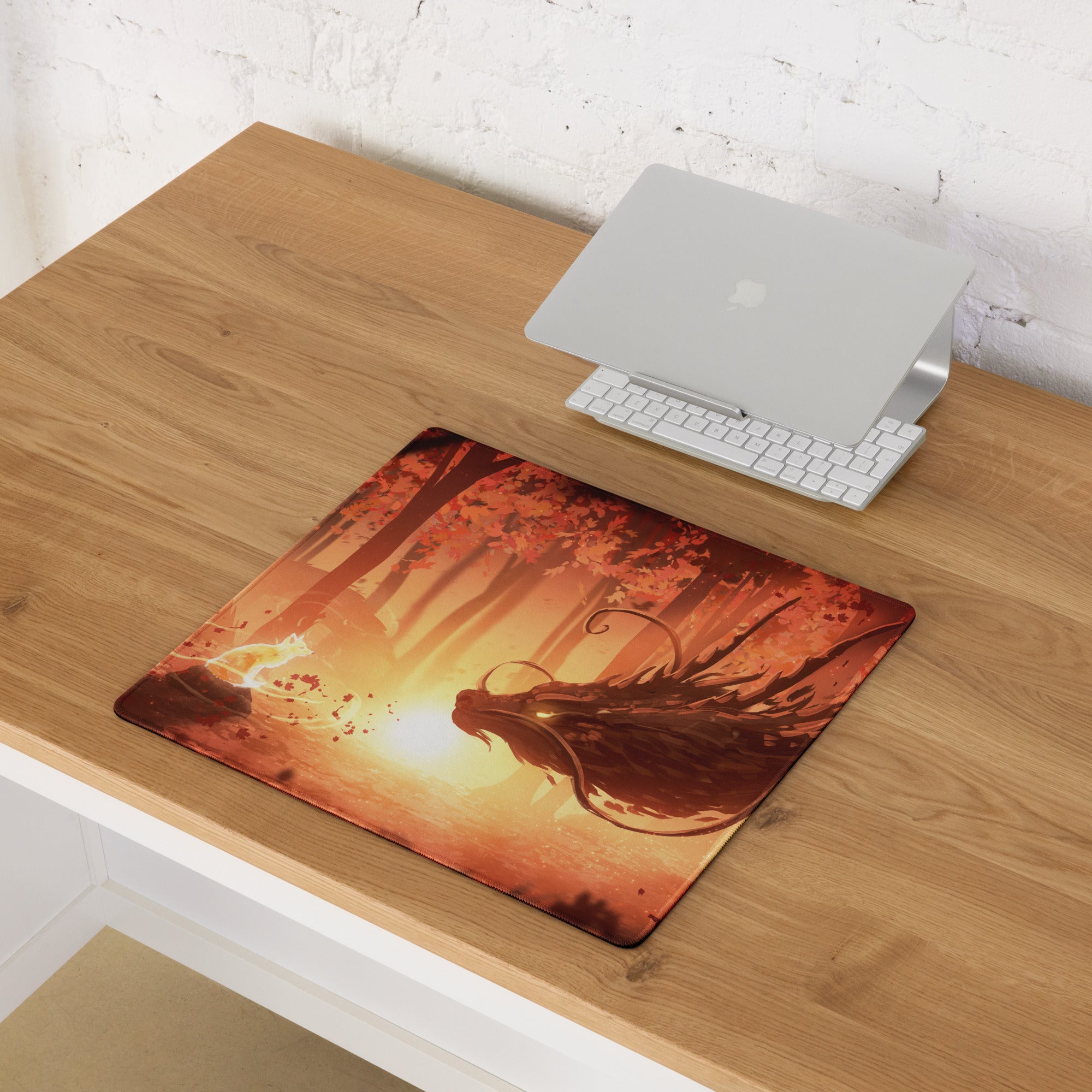 Forest Sunset Gaming Mouse Pad Orange Glow Desk Mat For PC Setup Illustration Fantasy Mood