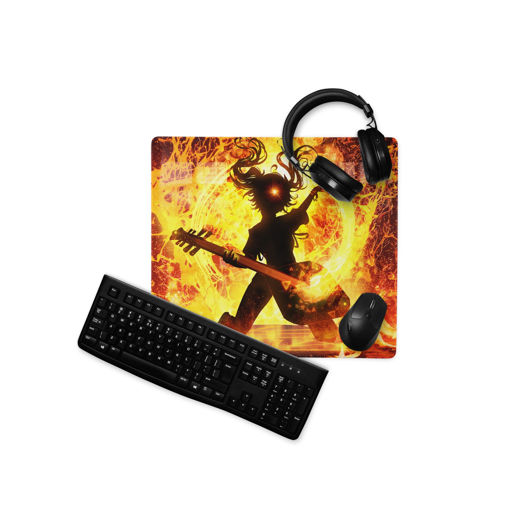 Gaming Mouse Pad Large Fiery Orange Yellow Flames for Gaming Desk Setup Dramatic Fiery Art Style