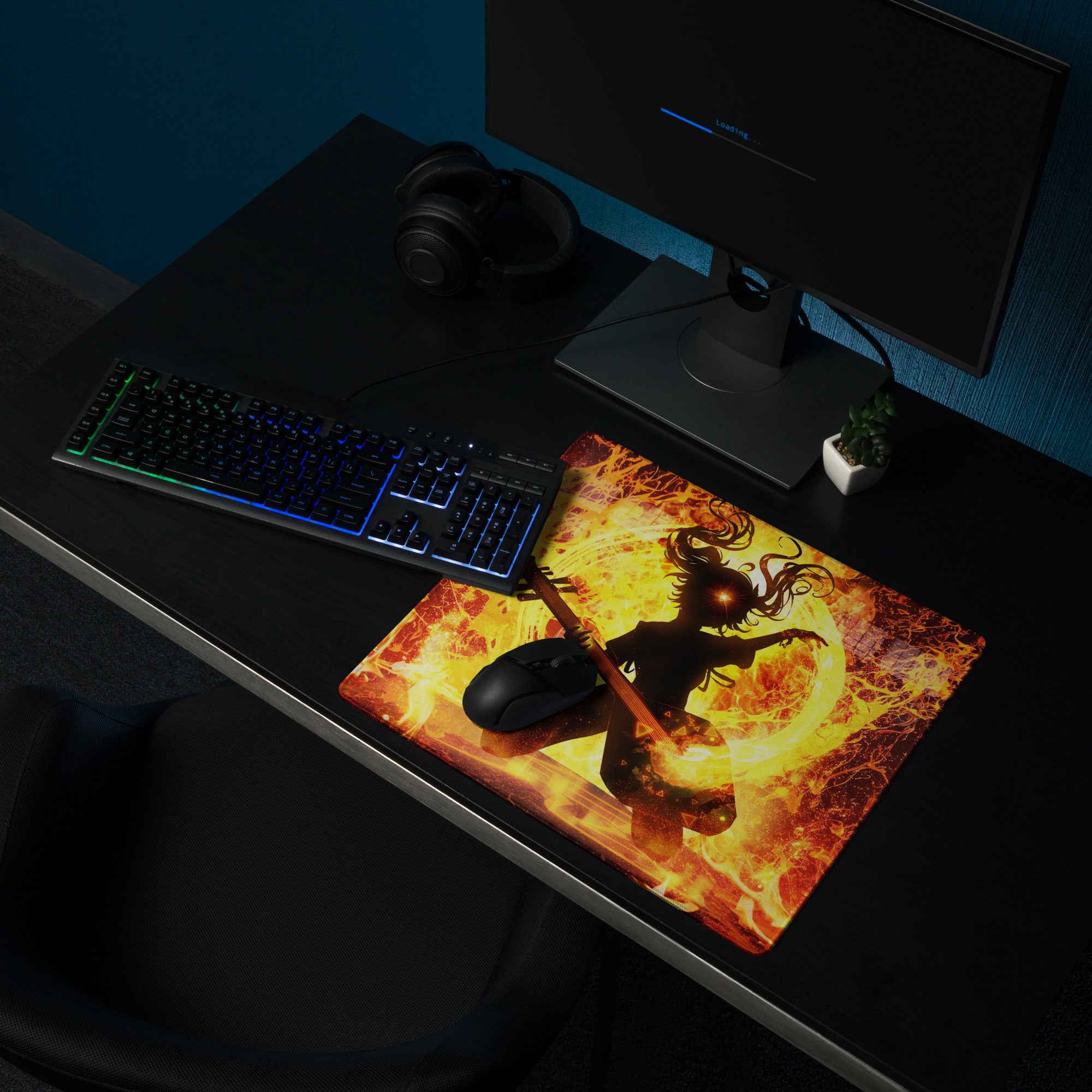 Gaming Mouse Pad Large Fiery Orange Yellow Flames for Gaming Desk Setup Dramatic Fiery Art Style