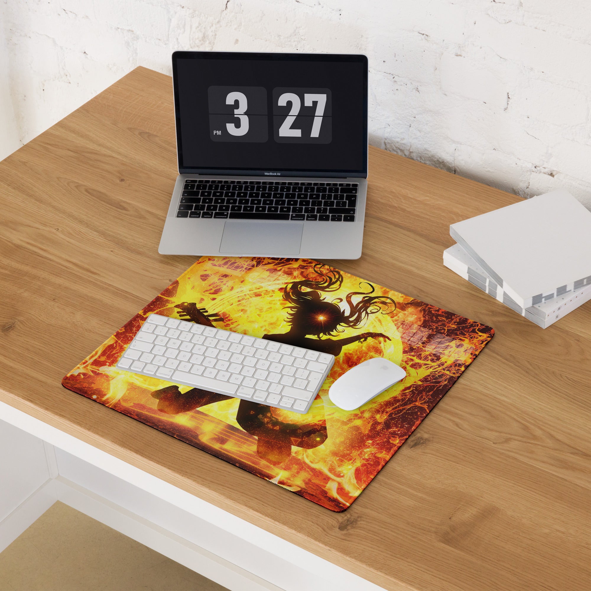 Gaming Mouse Pad Large Fiery Orange Yellow Flames for Gaming Desk Setup Dramatic Fiery Art Style