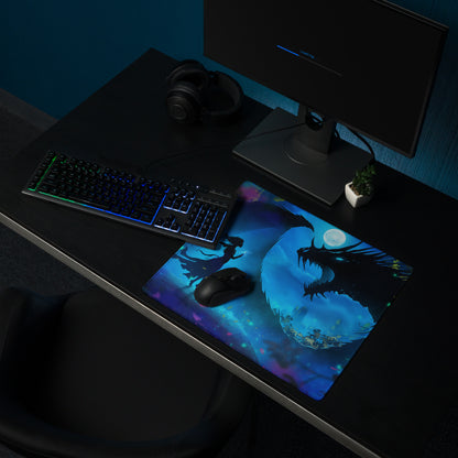 Gaming Mouse Pad Blue Night Dragon for Desk Setup Digital Art Style Epic Fantasy Mood Neon Cyber