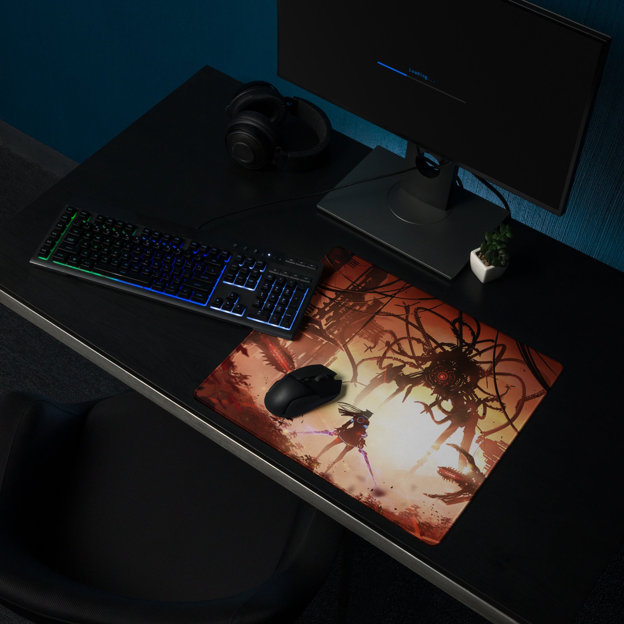 Orange Red Gaming Mouse Pad Large Size For Gaming Setup Cyberpunk Scene Artwork Non Slip