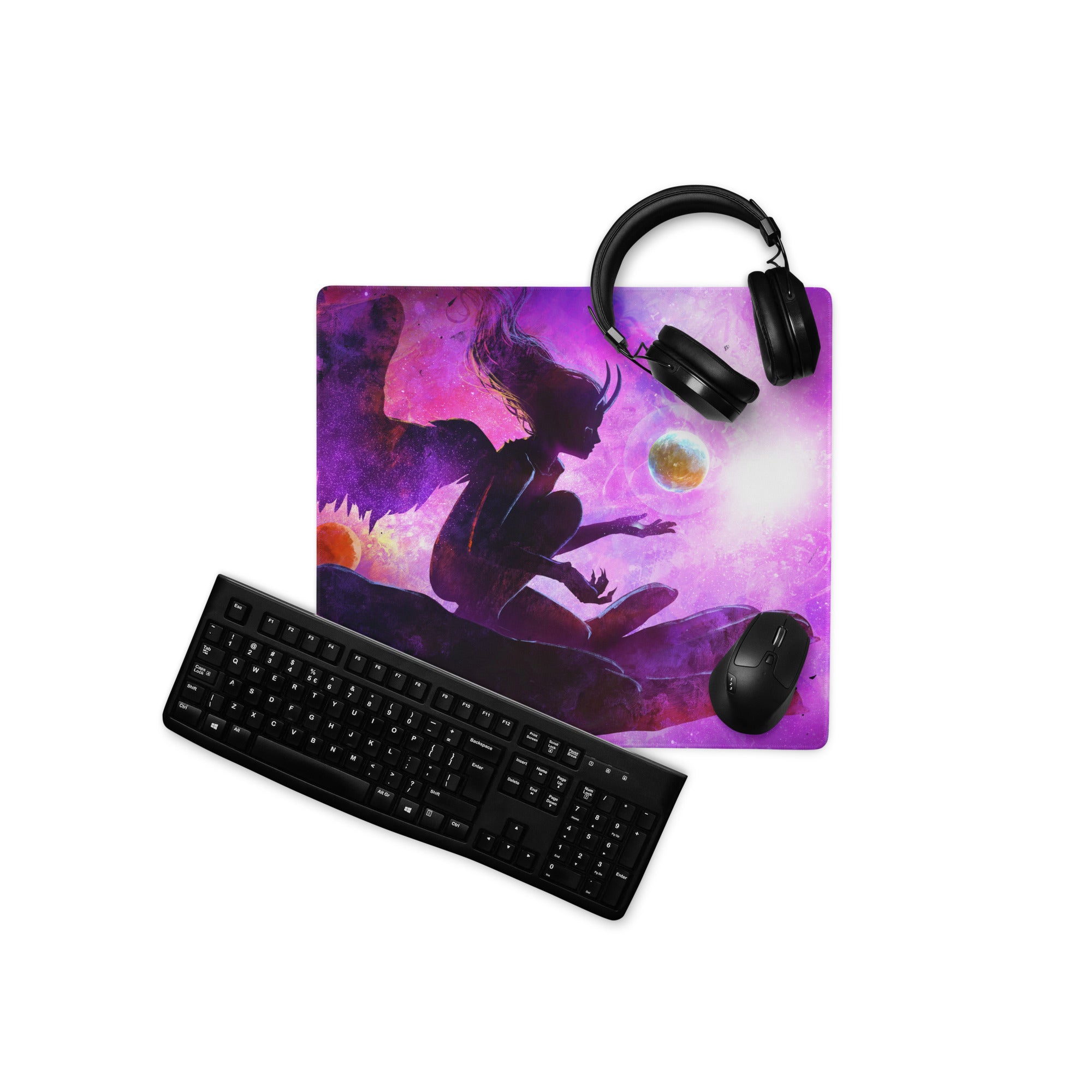 Galaxy Purple Pink Gaming Mouse Pad For Desk Large Non Slip Surface Neon Cosmic Digital Artwork