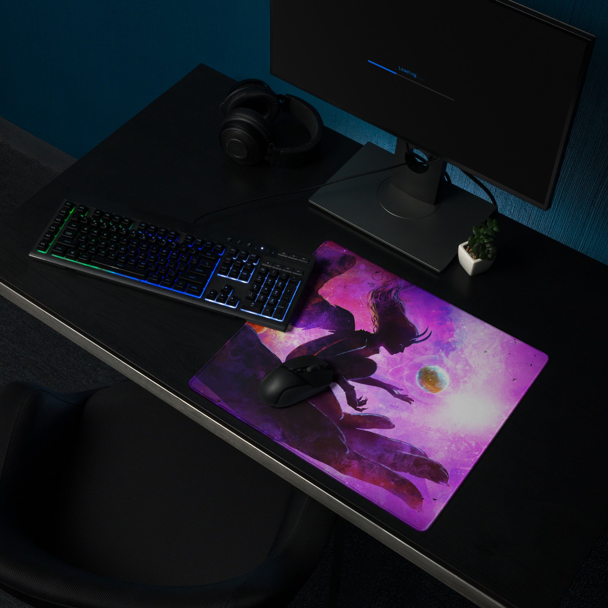 Galaxy Purple Pink Gaming Mouse Pad For Desk Large Non Slip Surface Neon Cosmic Digital Artwork