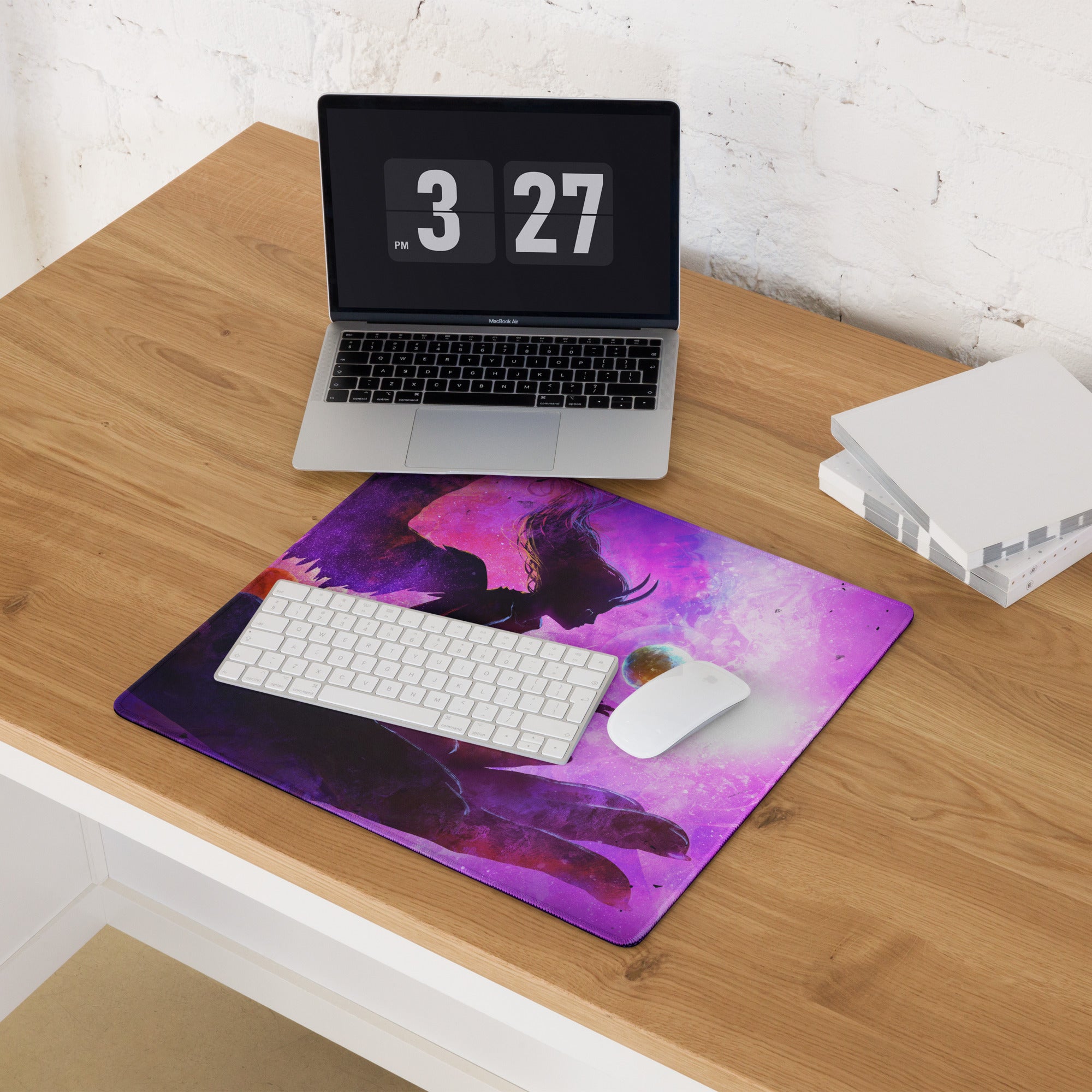 Galaxy Purple Pink Gaming Mouse Pad For Desk Large Non Slip Surface Neon Cosmic Digital Artwork