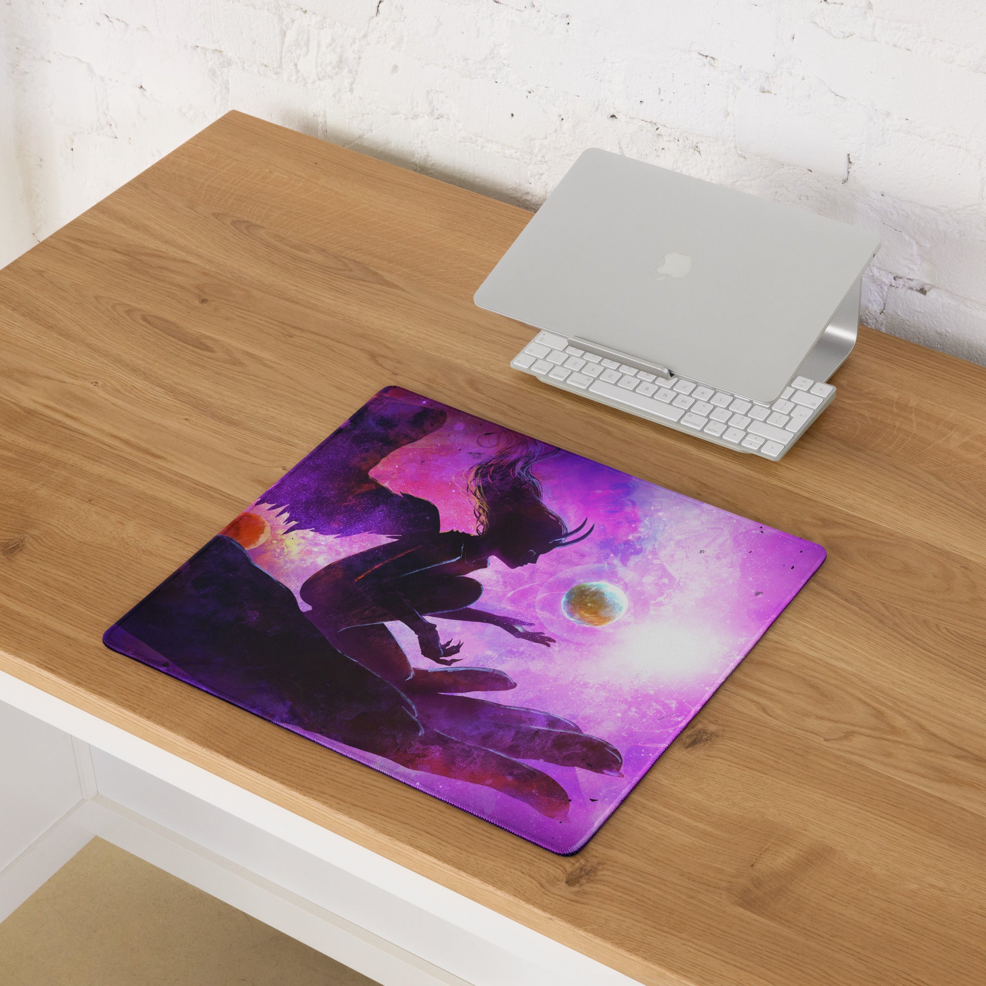 Galaxy Purple Pink Gaming Mouse Pad For Desk Large Non Slip Surface Neon Cosmic Digital Artwork