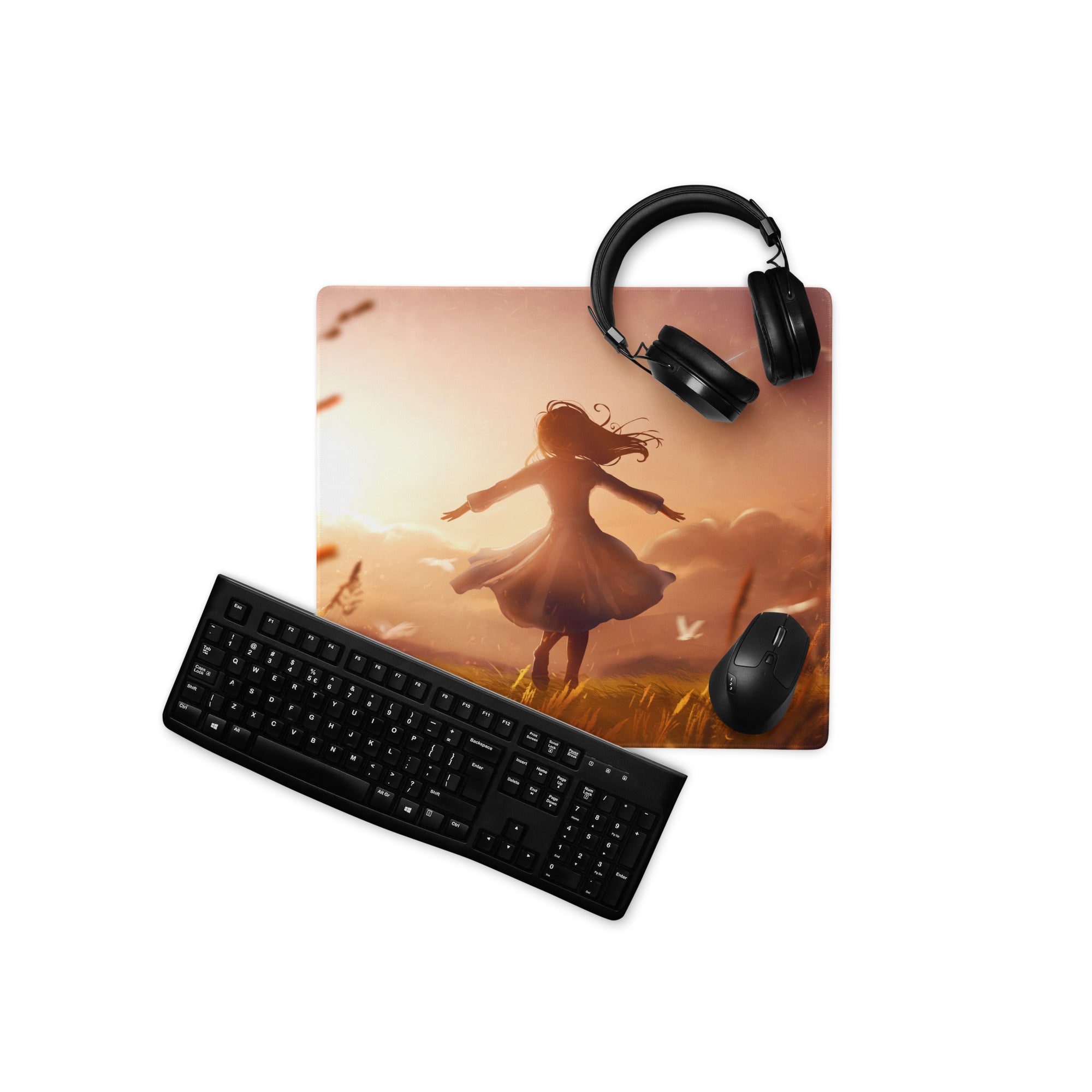 Sunset Orange Gaming Mouse Pad For Desk Setup In Cinematic Fantasy Style Desktop Decor For Gamers
